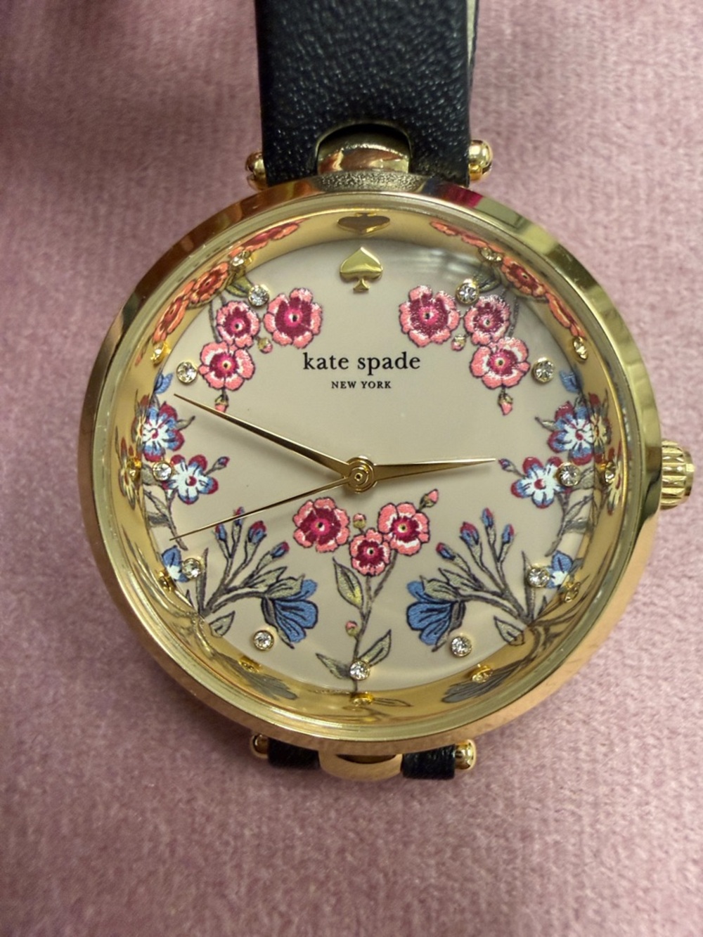 kate spade Gold Tone Watch with Pink and Blue Floral Dial